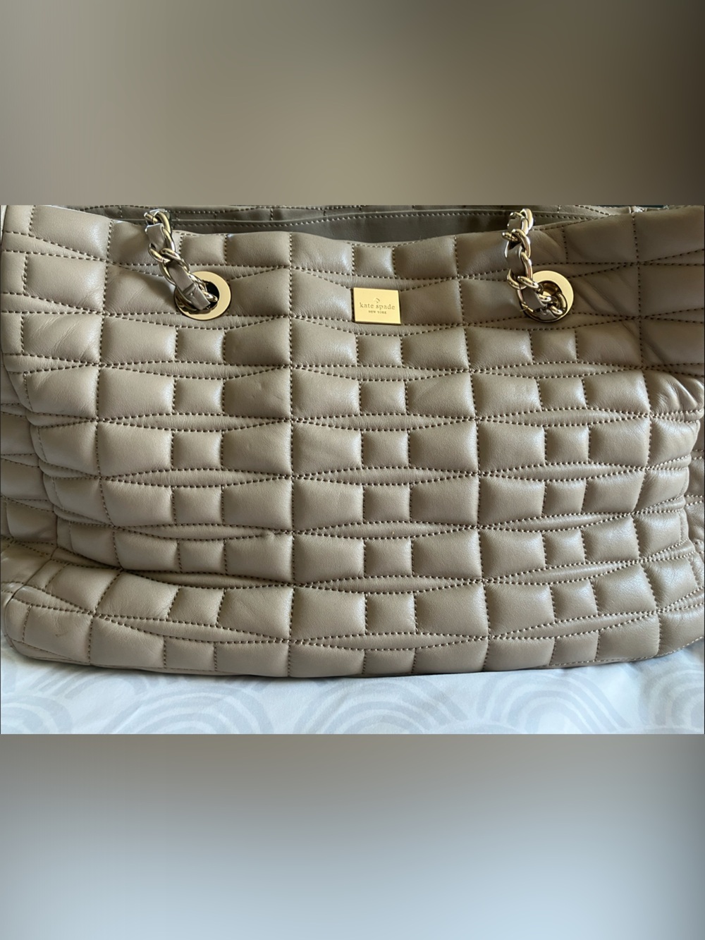 kate spade Quilted Taupe Shoulder Bag with Gold Accents